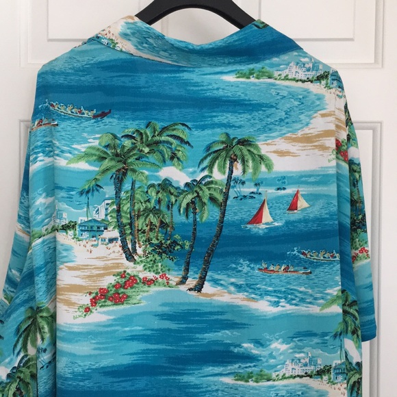 Modern Essentials Button Down Tropical Shirt 22W Blue Green Palm Short Sleeves - Picture 10 of 12